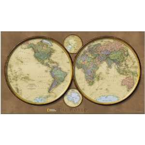  National Geographic World Hemispheres Mounted Map   Wood 