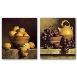   Bowl Of Plums And Grapes and Lemons In A Bowl With Peel Set by Home