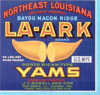 La Ark Vintage Yam Crate Label Oak Grove, Lousiana  