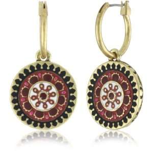 Lucky Brand Suzani Gold Tone Small Red Enamel Drop Earrings