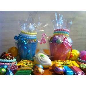 pack of Mini Filled Easter Pail Baskets   1 Blue & 1 Pink  