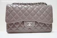GORGEOUS 2011A CHANEL PATENT LEATHER JUMBO GREY / TAUPE CLASSIC FLAP 