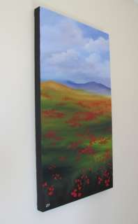 Original LANDSCAPE Painting by CES  Poppy Field FLOWERS Tuscan Large 