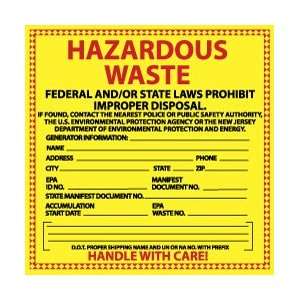 Labels, Hazardous Waste New Jersey, 6 X 6, Pressure Sensitive Paper 