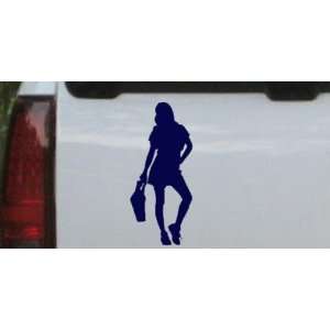 Girl Shopping Silhouettes Car Window Wall Laptop Decal Sticker    Navy 