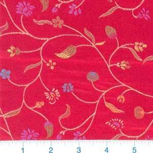   Oriental Brocade Vine Flowers Red Fabric By The Yard Arts, Crafts