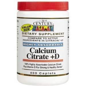 21st Century Vitamins Calcium Citrate + Vitamin D Caps, 400 ct (Pack 
