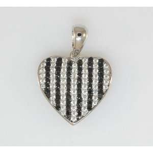 Ladies 925 Sterling Silver Fancy Heart Pendant White Gold Plated Black 