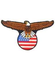   Iron On Patch   Flying Bald Eagle Bird on USA Flag Globe Applique