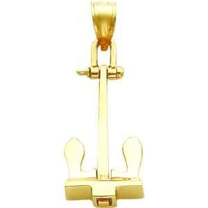  14K Gold 3D T Bar Anchor Charm Jewelry