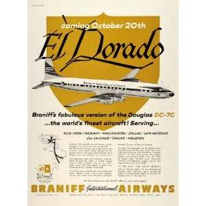  1956 Ad Braniff Airways El Dorado Douglas DC 7C Routes 