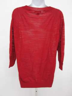 DKNY Red Cotton Sheer V Neck 3/4 Sleeve Shirt Top Sz S  