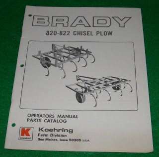 BRADY Operators Manual & Service Parts 820 Chisel Plow  