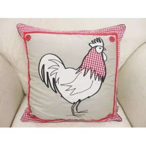 RED FAUX SILK EMBROIDERED CHICKEN 18 CUSHION COVER PILLOW 
