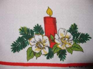 Vtg CHRISTMAS TABLECLOTH CANDLES HOLLY FLOWERS 56x43  