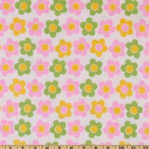   Flower Power White/Lime Fabric By The Yard Arts, Crafts & Sewing