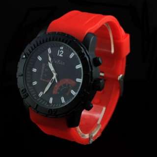 Fashion Mens Sport Red Big Dial Rubber Silicon Watch  