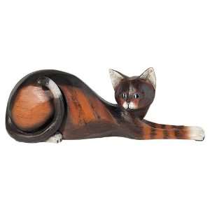  Playful Wooden Cat with Metal Accents Sculpture