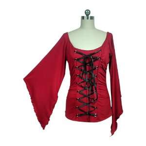  Gothic Victorian Red Corset Top w/ Fairy Sleeves XLL Size 