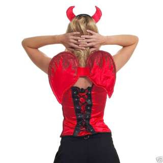 DEVIL WINGS & HORNS Club Ladies Red Satin Costume 28E  