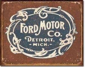 Ford Motor Co TIN SIGN vtg car truck garage dealer logo metal wall 
