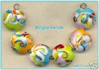 Bright Swirl Lentils Handmade Lampwork Glass Bead Set  