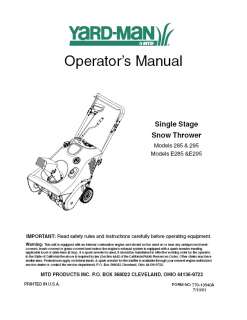 Yard Man Snow Blower Thrower Owners Operators Manual  