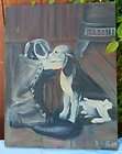   PAINTING CANVAS FARM HOUSE DOG BEAGLE SNIFFING WORK BOOT M.L. PUETT