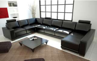 Contemporary Black Bonded Leather Sectional Sofa w/ Adjustable 