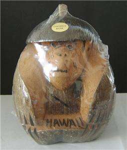 Hawaii Carved Coconut Monkey Bank Vintage Hawaiian  