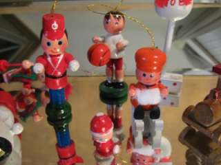 Vintage WOODEN Christmas Ornament Lot Of 10 Soldier Snowman Skier 