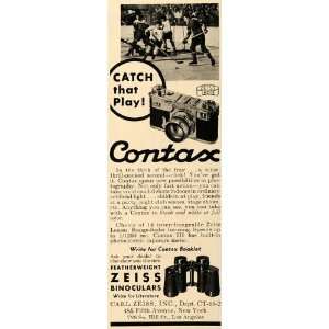  1938 Ad Carl Zeiss Inc Binoculars Contax Camera Hockey 