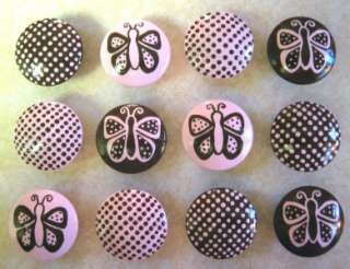 set of 12 brown pink polka dots butterflies dresser drawer knobs 550