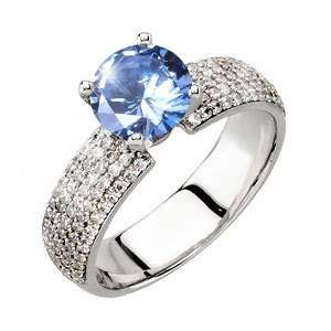 Gala 4 Prong Micropave Platinum Engagement Ring with Fancy Blue 