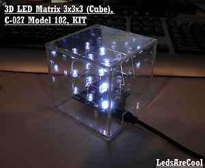 3D LED Matrix 3x3x3 (Cube), C 027 Model 102, KIT  