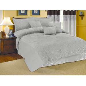  Carly Velour Suede Gray Oversize 7 Piece Comforter Set 