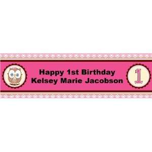 Look Whoos 1   Pink Personalized Birthday Banner Standard 