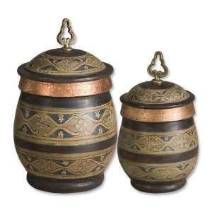  Uttermost 14.5 Inch Cena Canisters Set/2 Chestnut w/ Hand 