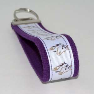  White Horses 5   Purple   Fabric Keychain Key Fob Ring 