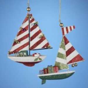  Wooden Glittered Sailboat Ornament Case Pack 144   793357 