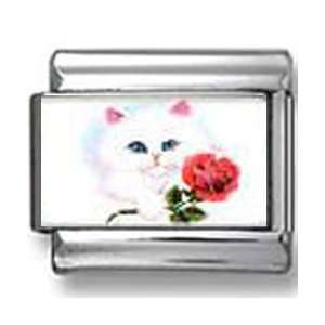  White Cat with Rose Photo Italian Charm Jewelry