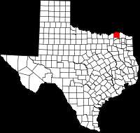 Map of Texas highlighting Lamar County