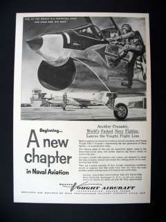 Chance Vought F8U 1 Crusader Navy Fighter Jet Pilot Boarding Art 1956 