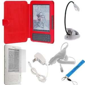  GTMax Red Leather Case + Clear LCD Screen Protector + White LED 