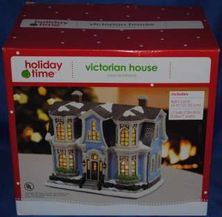 Holiday Time~Victorian House~Blue~Christmas Village~Holiday~Winter 