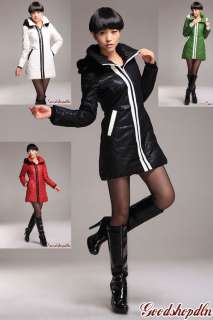 New Womens Coat & Jacket Long Faux Leather Fur Collar Winter Coat M L 