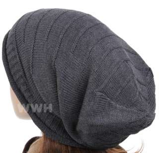 Oversized Knit Beanie Winter Hat Cap Unisex Gray be754g  