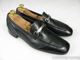 PRADA Italy Authentic Black Buckle Loafers Dress Slip On Shoes Mens UK 