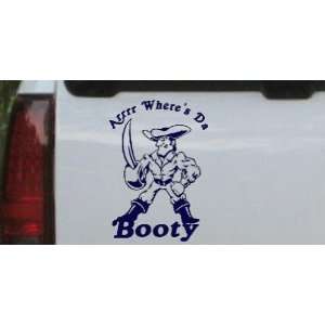 6in X 8.5in Navy    Pirate Wheres Da Booty Funny Car Window Wall 