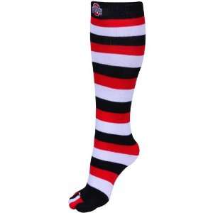   Ladies Black Scarlet Striped Knee High Toe Socks